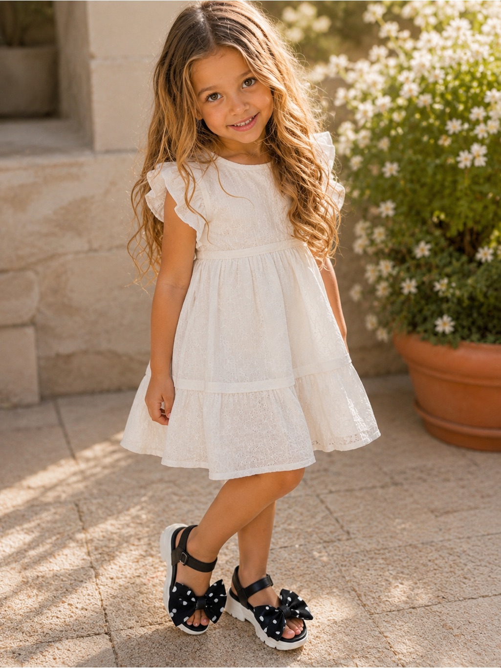 Fashion Girls Black Polka Dot Bow Sandals White Platform Size 10 Toddler